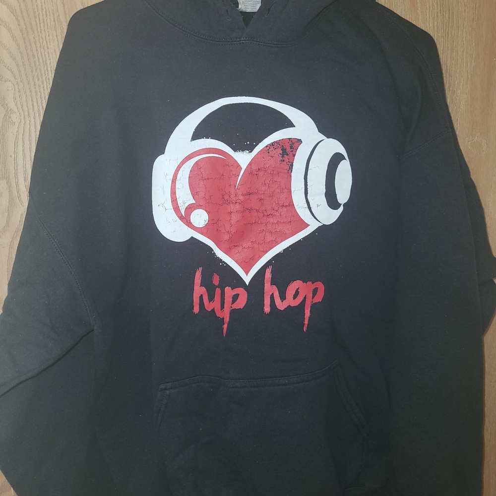 Black Hip Hop Hoodie with Heart and Headphones